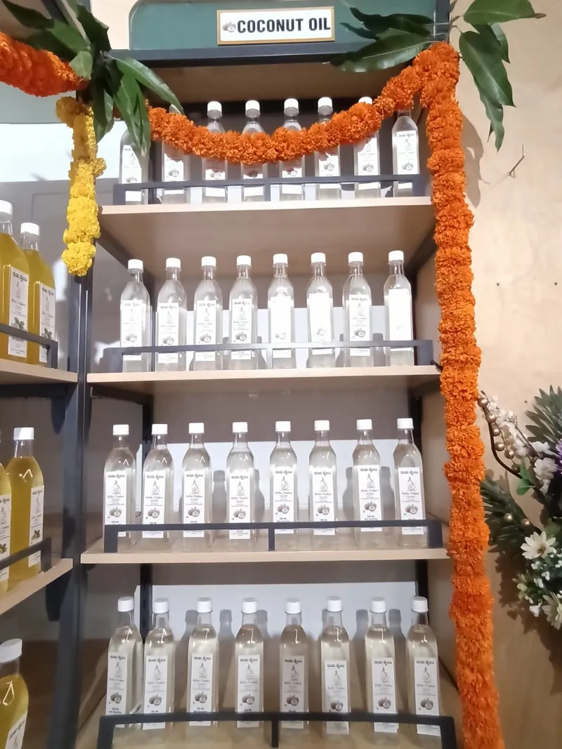 Coconut oil bottles on our store shelf